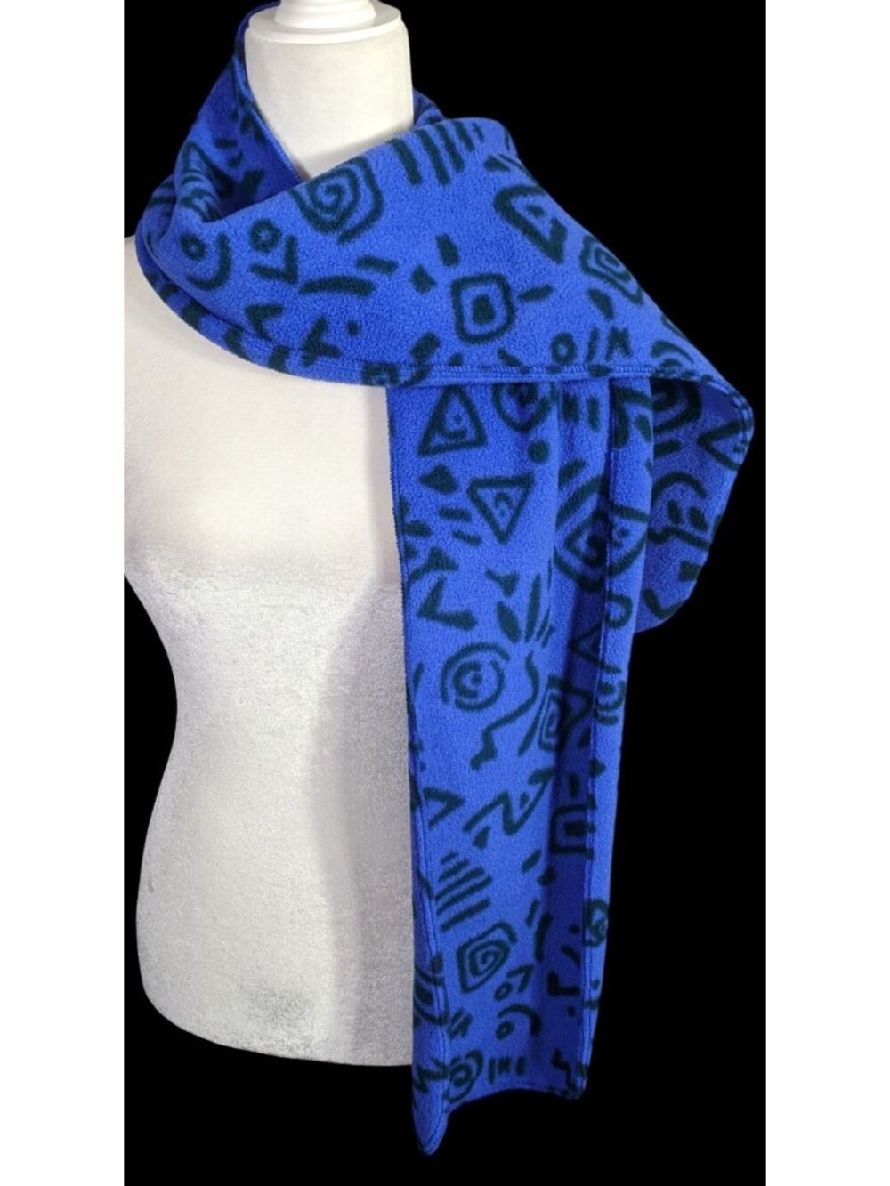 Vintage 90s Chinook Abstract Blue Fleece Scarf 68"x8" Warm & Cozy Winter Accesso